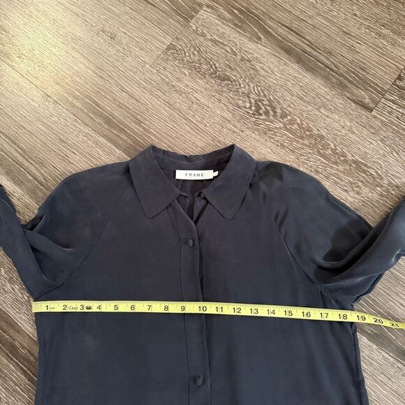 Frame Navy Slit Sleeve Silk Button Up - Picture 7 of 9